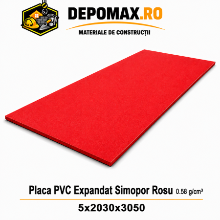 Placa rigida PVC Simopor Rosu 0.58 g/cm3, 5x2030x3050 mm